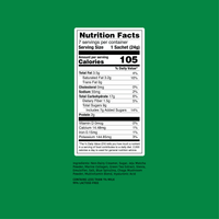 matcha latte nutrition facts label on a green background