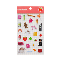 Pack of Clöud Café 3D puffy deco stickers with various illustrations on a white background