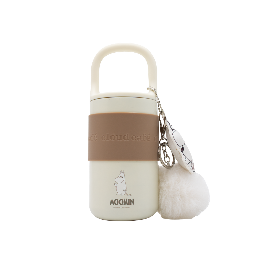 Moomin Tumbler featuring top handle and keychain with the Moomin brand and character illustration on bottom