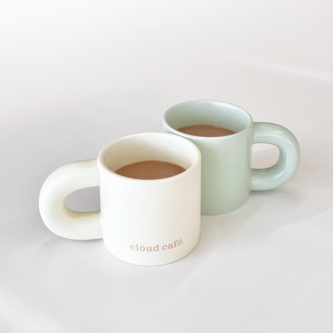 Pastel Green and Cream Off-White Chunk Mugs.