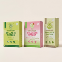 Three boxes of Clöud Café Collagen Matcha on a light beige background