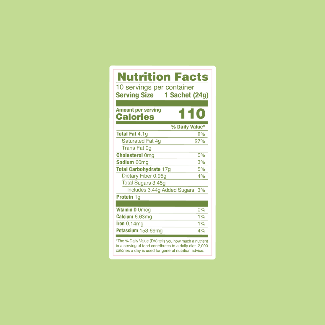 Nutrition facts label on a green background.