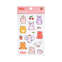 Packaging of TOJI scratch & sniff deco stickers with cartoon animal designs on a white background