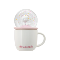 Mug with snow globe lid featuring a bear and Cloud Cafe logo.