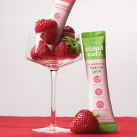 clöud café strawberry-flavored products with strawberries on a white background