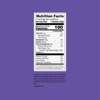 Royal Milk Tea nutrition facts label on a purple background