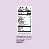 Clöud Café Ube Latte nutrition facts label on a light purple background