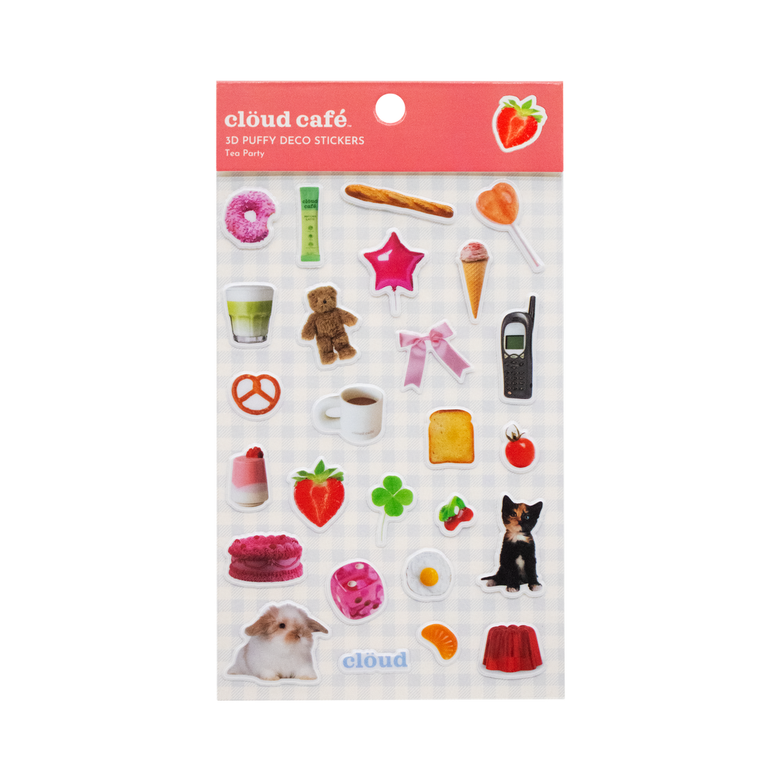 Pack of Clöud Café 3D puffy deco stickers with various illustrations on a white background
