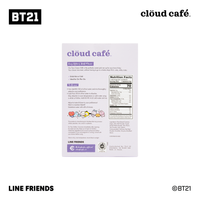 Product packaging for clöud café with BT21 branding on a white background