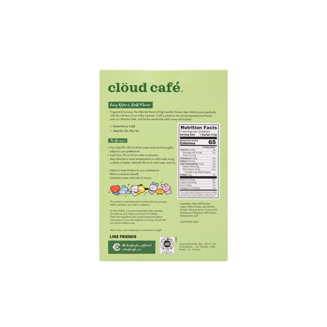 Back of box packaging including nutrition facts.
