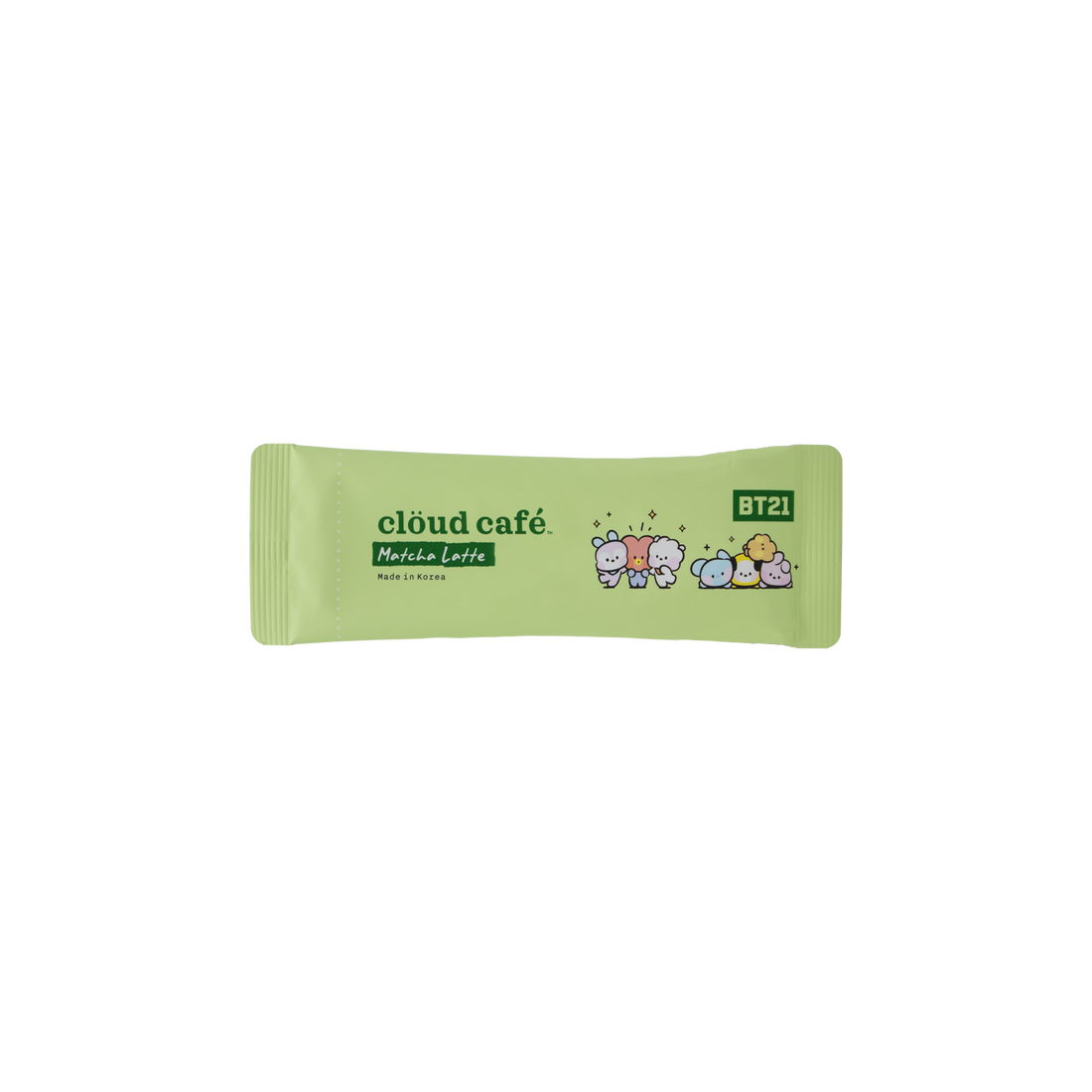 Green packet of Clöud Café with BT21 branding on a light green background