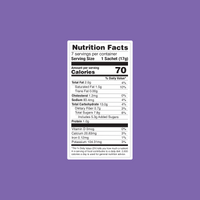 Nutrition facts label on a purple background