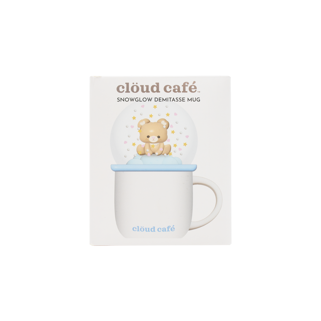 Snowglobe demitasse mug with teddy bear design in packaging,