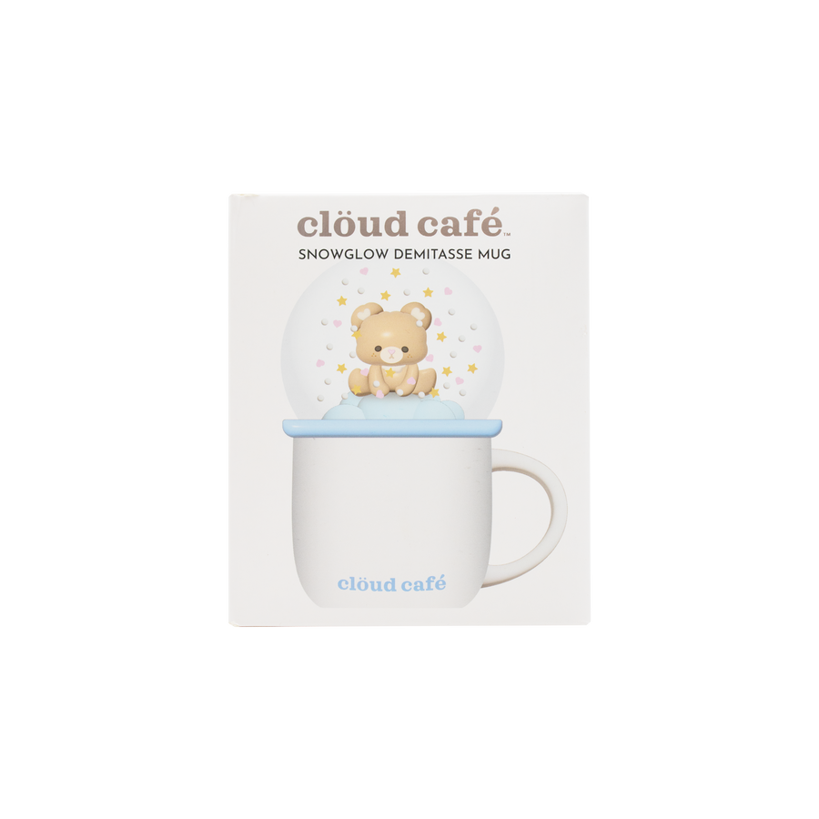 Snowglobe demitasse mug with teddy bear design in packaging,