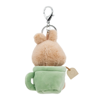 Brown plush bunny in green tea cup keychain.