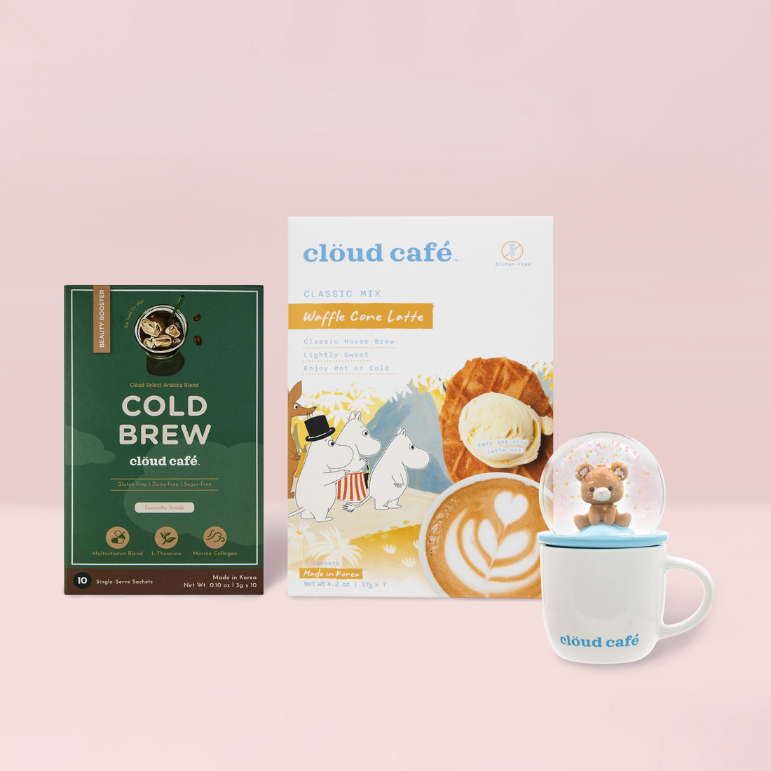 Collagen Cold Brew and Waffle Cone Latte with free SnowGlow Demitasse Mug - Cozy Bear gift set.