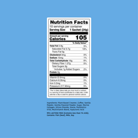 Clöud Café Vanilla Latte Nutrition Facts, 10-count sachets, 105 calories, formulated with Marine Collagen and Hyaluronic Acid