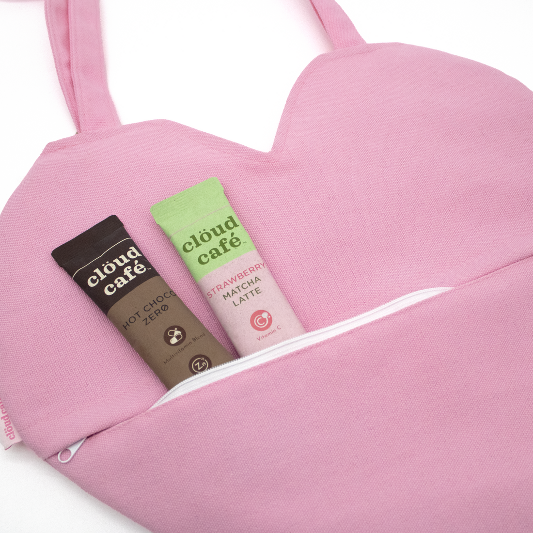 Heart-shaped pink tote bag with &