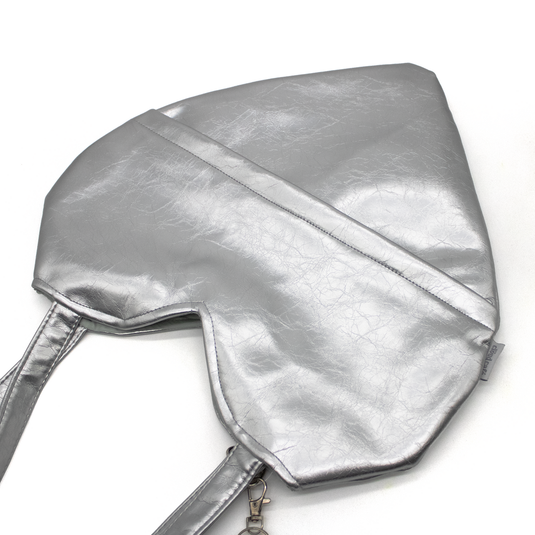 Back of silver tote with zipper pocket 