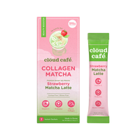 Clöud Café Strawberry Matcha Latte collagen-infused instant sachet box and stick pack, Korean Jeju matcha with Vitamin C and probiotics