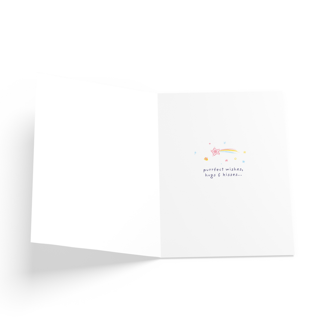 Inner card message with a colorful shooting star highlighted with pastel orange, pink, yellow, and blue colors.