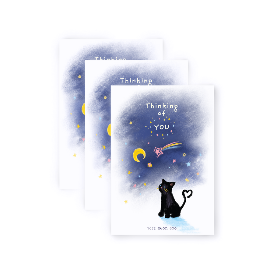 [TOJI Moon Goo] TRIO PACK – WISHFUL KITTY THINKING OF YOU GREETING CARD SET + ENVELOPE + STICKERS SET ($21 VALUE)