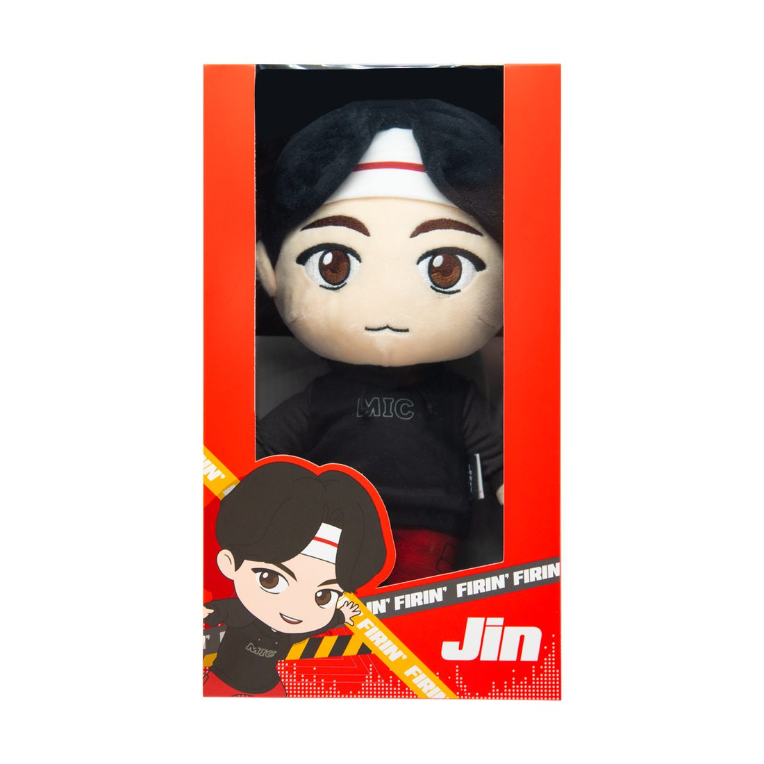 Front of red box packaging: [TinyTAN] BTS Jin MIC Drop Official Plush Doll, Limited Edition