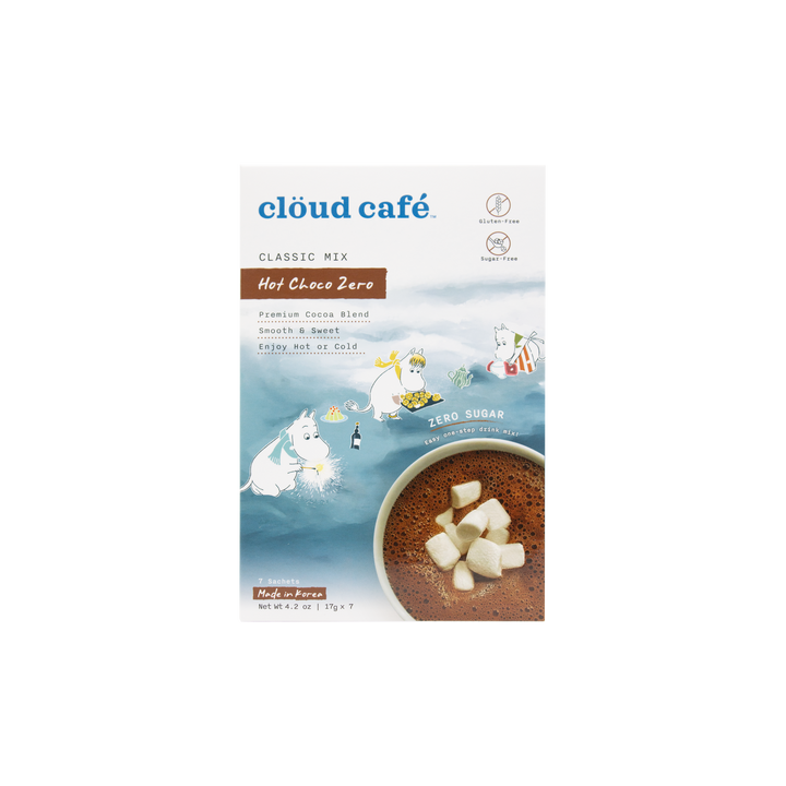 Cloud Cafe Hot Choco Zero packaging with MOOMIN character art.