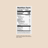 Clöud Café Black Coffee nutrition label on a beige background