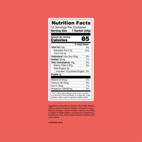 Clöud Café Churro Latte nutrition label on an orange background