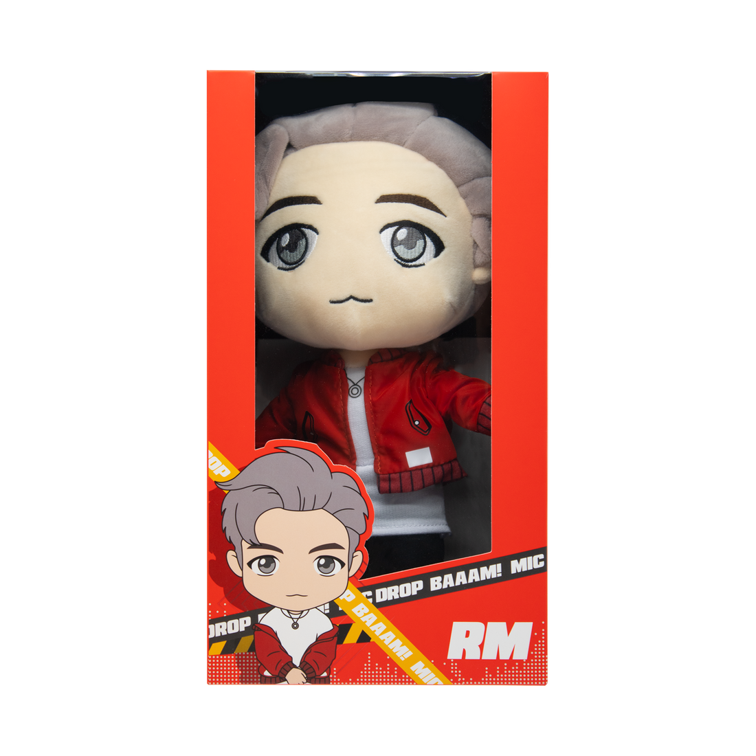 Front of red box packaging: [TinyTAN] BTS RM MIC Drop Official Plush Doll, Limited Edition