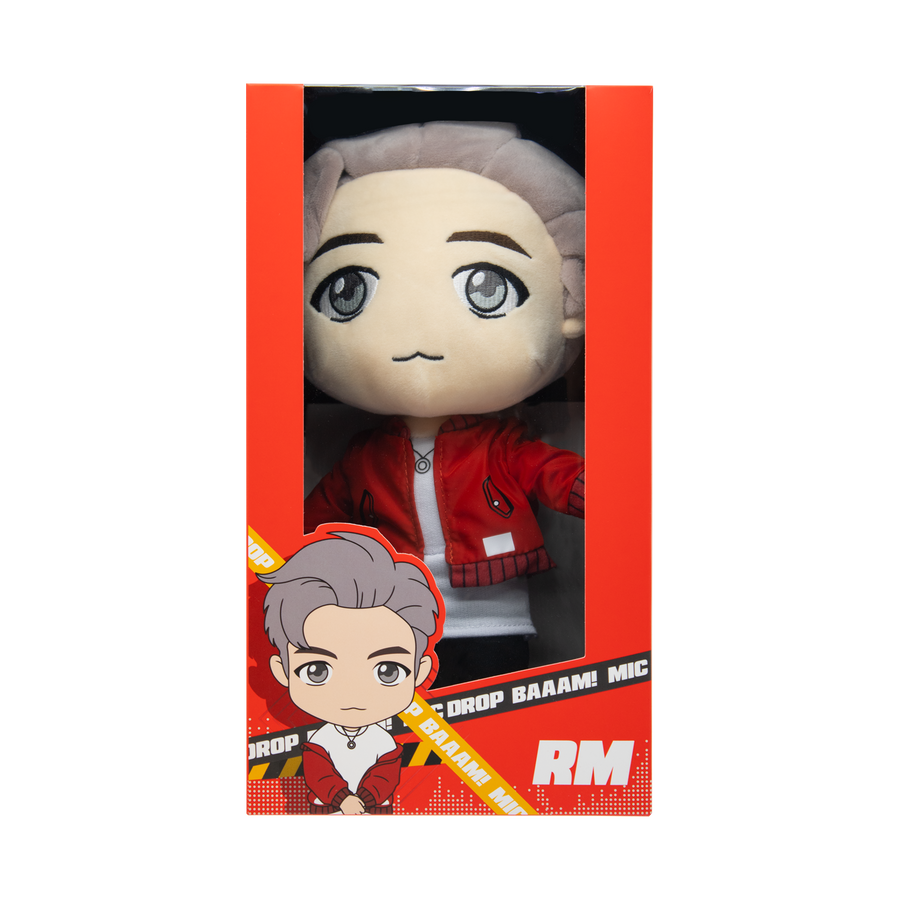 Front of red box packaging: [TinyTAN] BTS RM MIC Drop Official Plush Doll, Limited Edition