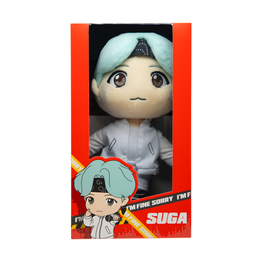 Front of red box packaging: [TinyTAN] BTS Suga MIC Drop Official Plush Doll, Limited Edition