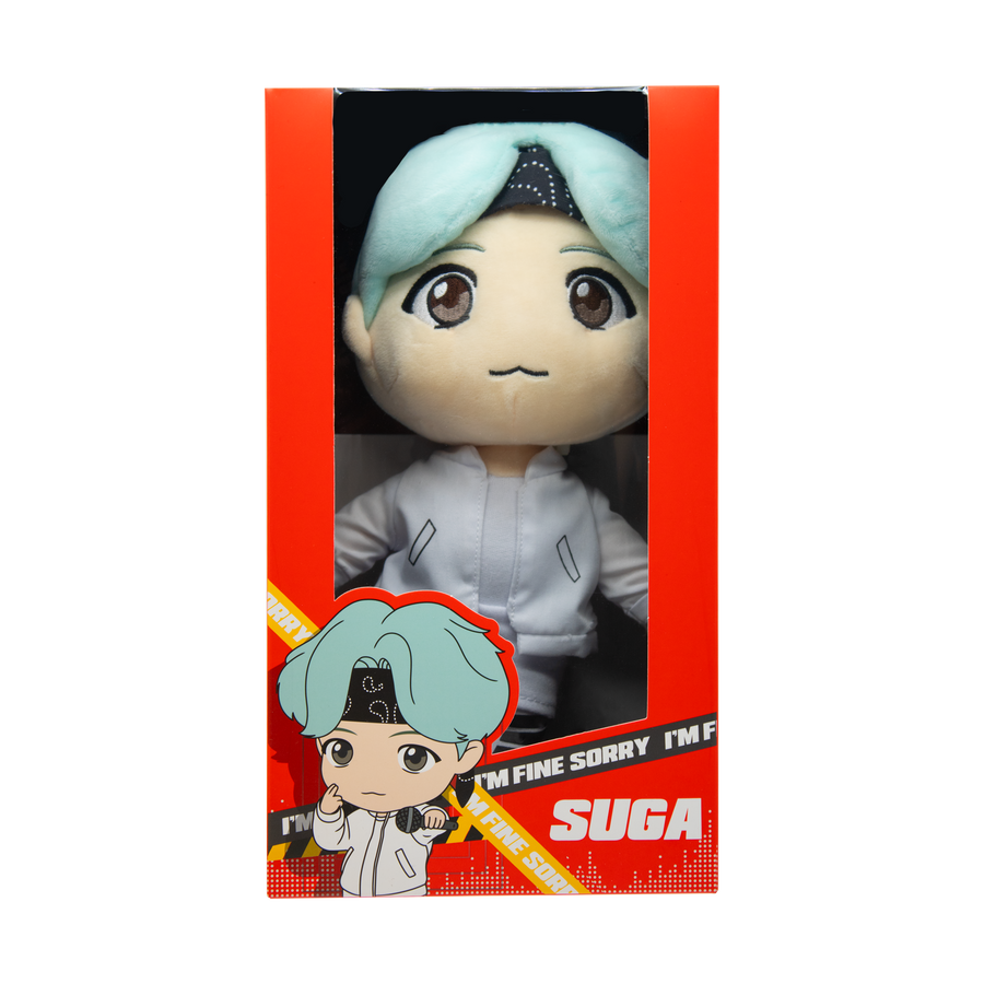 Front of red box packaging: [TinyTAN] BTS Suga MIC Drop Official Plush Doll, Limited Edition