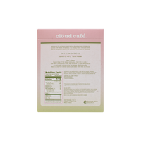Back of clöud café Strawberry Matcha Latte packaging, showing nutrition facts.