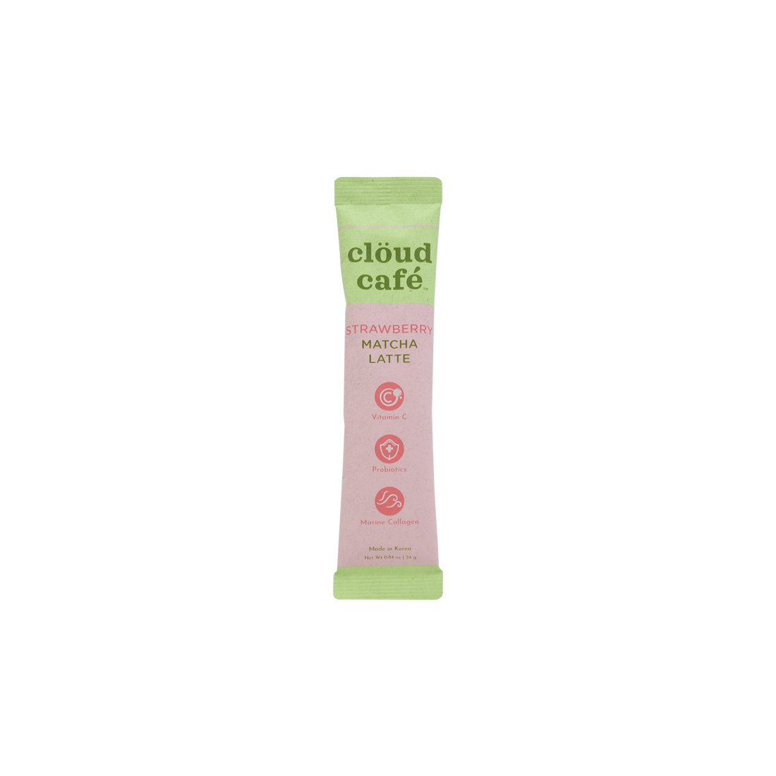 Cloud Cafe Strawberry Matcha Latte sachet on a white background
