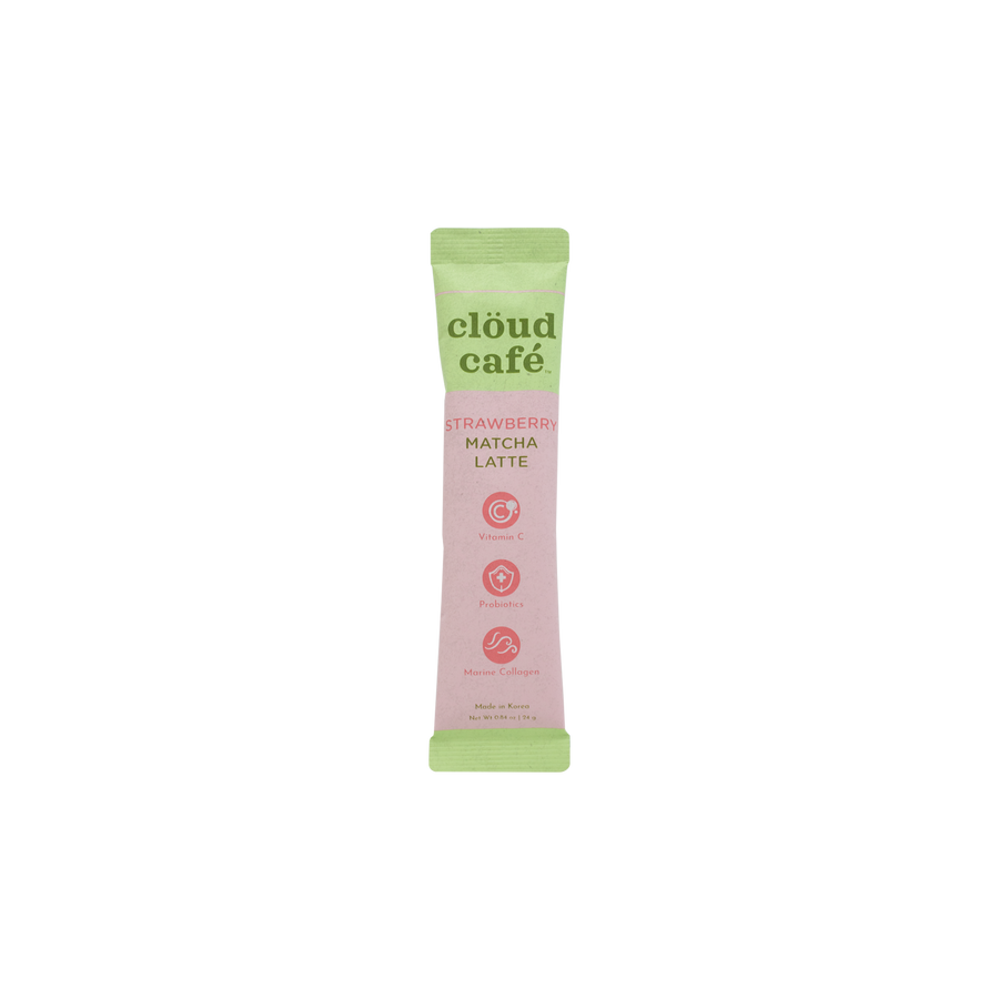 Cloud Cafe Strawberry Matcha Latte sachet on a white background