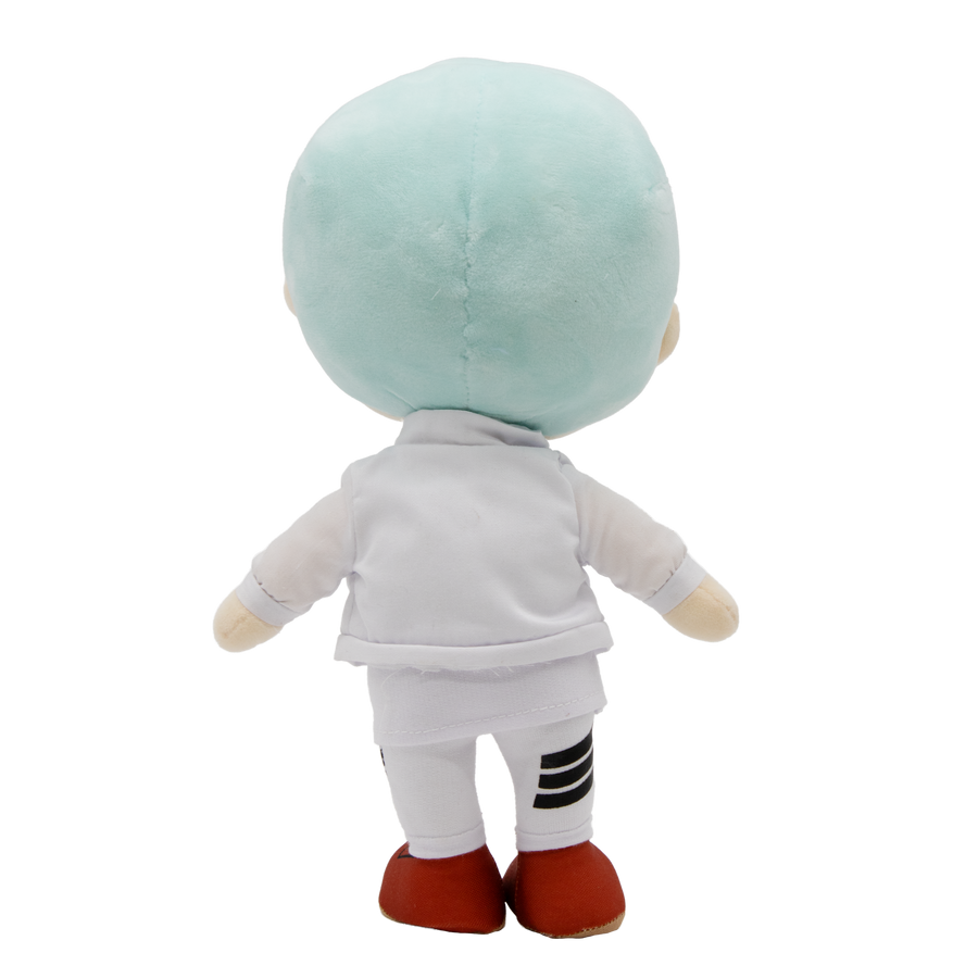 Back of Suga BTS Plush Doll wearing outfit inspired by MIC Drop music video.