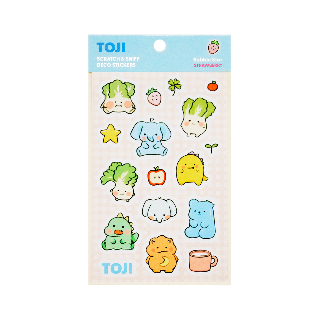 TOJI deco stickers with cartoon characters on a light beige background