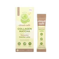 Clöud Café Pistachio Matcha Latte collagen-infused instant sachet box and stick pack, Korean Jeju matcha with NMN and Vitamin B3