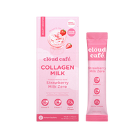 Clöud Café Strawberry Milk Zero collagen-infused instant sachet box and stick pack, zero sugar caffeine-free wellness blend, made in Korea