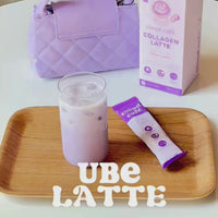 A step-by-step preparation of an iced ube latte. Add Clöud Café powder, a little bit of hot water, stir until smooth and frothy. Top with more water or milk to your desired taste. Drink iced or hot. 