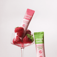 clöud café strawberry-flavored products with strawberries on a white background